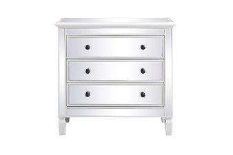 33 Inch Mirrored 3 Drawer Chest In Antique White "MF6-1019AW"