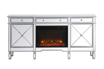 Contempo 72 In. Mirrored Credenza With Wood Fireplace In Antique Silver "MF61072SC-F1"