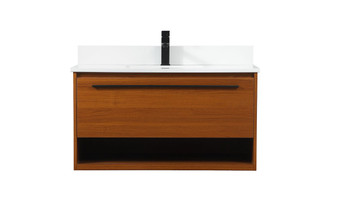 36 Inch Single Bathroom Vanity In Teak With Backsplash "VF43536MTK-BS"