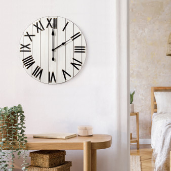 Elegant Designs Handsome 21" Rustic Farmhouse Wood Wall Clock, White Wash "HG2004-WWH"