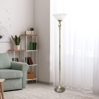 Lalia Home Classic 1 Light Torchiere Floor Lamp with Marbleized Glass Shade, Antique Brass "LHF-3001-AB"