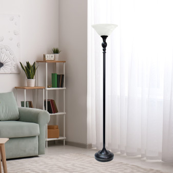 Lalia Home Classic 1 Light Torchiere Floor Lamp with Marbleized Glass Shade, Restoration Bronze and White "LHF-3001-RB"