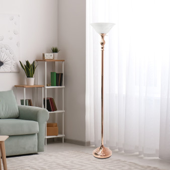 Lalia Home Classic 1 Light Torchiere Floor Lamp with Marbleized Glass Shade, Rose Gold "LHF-3001-RG"