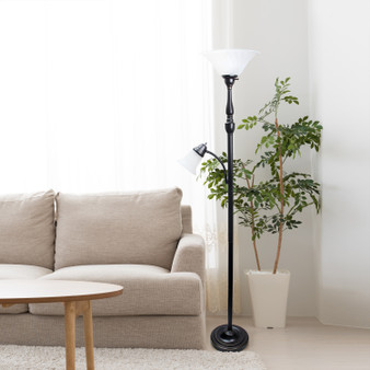 Lalia Home Torchiere Floor Lamp with Reading Light and Marble Glass Shades, Restoration Bronze "LHF-3003-RZ"