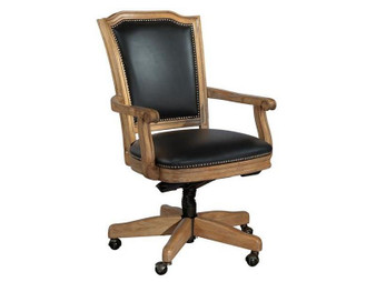 "79257B" Wood Frame Black Leather Office Chair