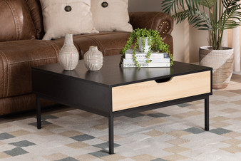 "LCF20182-Black/Tan-CT" Baxton Studio Haben Modern And Contemporary Two-Tone Oak Brown And Black Finished Wood Coffee Table