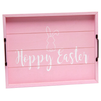 Elegant Designs Decorative Wood Serving Tray With Handles, 15.50" X 12", "Hoppy Easter" "HG2000-LPE"