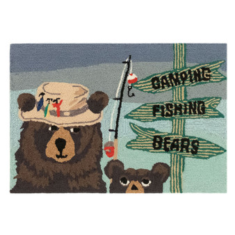 Liora Manne Frontporch Fishing Bears Indoor/Outdoor Rug Green 1'8" x 2'6" "FTP12434106"