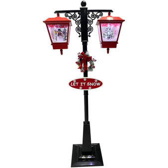 FHF 74"H Street Lamp With 1 Snowman and 1 Xmas Tree - Black "FSSL074A-RD3"