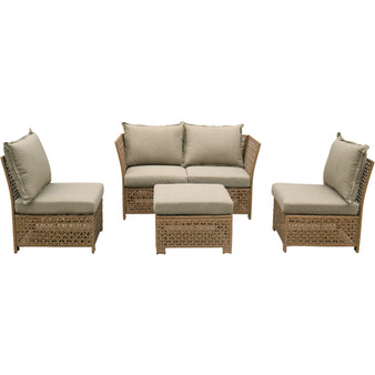 Emma5pc Seating Set: 2 Corners, 2 Armless Chairs, Ottoman - Tan/Grey "EMMA5PC-TAN"