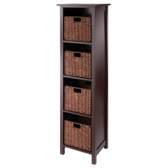 Milan 5-Piece Storage Shelf with 4 Foldable Woven Baskets, Walnut "94516"