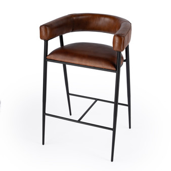 "5618344" Dallas Leather And Iron Cushioned 28.5" Bar Stool, Brown