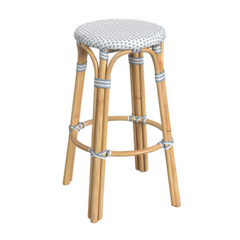 "9370194" Tobias Round Rattan 30" Bar Stool, White And Sky Blue Dot