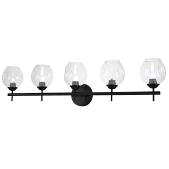 5 Light Vanity, Metal Black With Clear Glass "ABI-365W-MB-CLR"