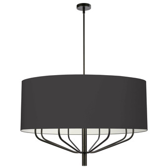 8 Light Incandescent Chandelier, Metal Black With White Shade "ELN-388C-MB-797"