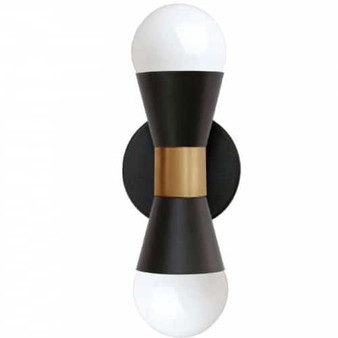 2 Light Incandescent Wall Sconce, Metal Black & Aged Brass "FOR-72W-MB-AGB"
