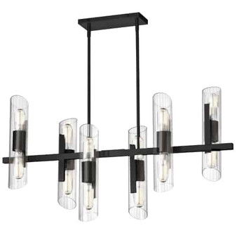 12 Light Horiz Chandelier, Metal Black With Clear Fluted Glass "SAM-4012HC-MB"