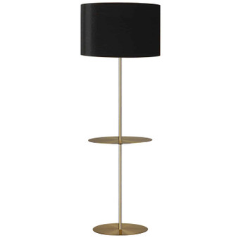 1 Light Incan Round Base Floor With Shelf, Aged Brass With Black Shade "TAB-R591F-AGB"