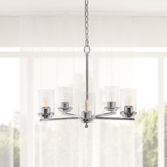 Lalia Home 5-Light 20.5" Classic Contemporary Clear Glass And Metal Hanging Pendant Chandelier - Chrome "LHP-3013-CH"