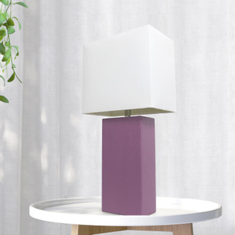 Lalia Home Lexington 21" Leather Base Modern Home Decor Bedside Table Lamp - Purple "LHT-3008-PR"