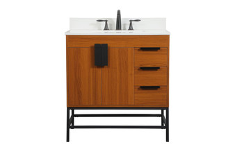 32 Inch Single Bathroom Vanity In Teak With Backsplash "VF48832MTK-BS"