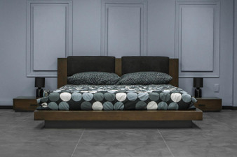 "VGWDHL-W01-BED-2NS-EK" VIG Nova Domus Fantasia - Eastern King Dark Walnut/Dark Grey Bed And Two Nightstands