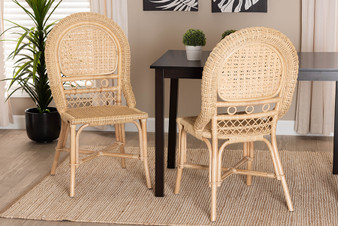 "Jelita-Rattan-DC" Bali & Pari Jelita Modern Bohemian Natural Brown Rattan 2-Piece Dining Chair Set