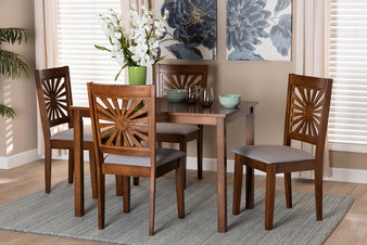 "RH386C-Grey/Walnut-5PC Dining Set" Baxton Studio Olympia Modern Grey Fabric And Walnut Brown Finished Wood 5-Piece Dining Set