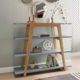 Gowanus Geometric 47.24 Modern Ladder Bookcase With 4 Shelves In Grey "7LC3"