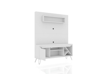 Baxter 53.54 Mid-Century Modern Freestanding Entertainment Center With Media Shelves And Wine Rack In White "218BMC6"