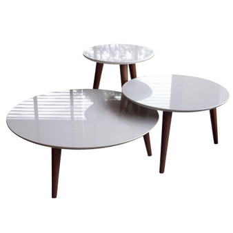 3- Piece Modern Moore Round End Table In Off White "3-252152"