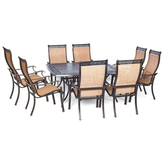 Manor 9 Piece ( 8 Sling Dining Chairs, 60" Square Cast Table) "MANDN9PCSQ"