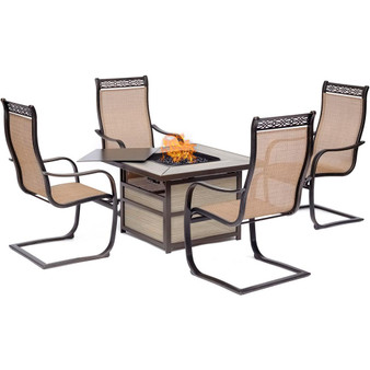 Monaco 5 Piece Fire Pit (4 Sling Spring Chairs, Square Kd Fire Pit With Tile) "MON5PCSQSP4FP"