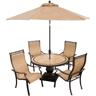 Monaco 5 Piece ( 4 Sling Dining Chairs, 51" Round Tile Top Table, Umbrella) "MONACO5PC-SU"
