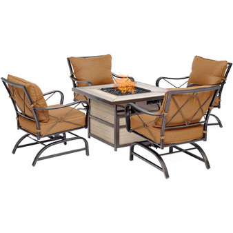 Summer Night 5 Piece Fire Pit (4 Cushioned Rockers, Square Kd Fire Pit With Tile) "SUMMRNGHT5PCSQFP"