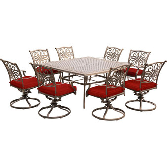 Traditions 9 Piece ( 8 Swivel Rockers, 60" Square Cast Table) "TRAD9PCSWSQ8-RED"