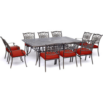 Traditions 11 Piece Dining Set ( 10 Dining Chairs, 60X84" Cast Table) "TRADDN11PC-RED"