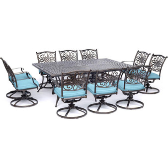 Traditions 11 Piece Dining Set ( 10 Swivel Rockers, 60X84" Cast Table) "TRADDN11PCSW10-BLU"