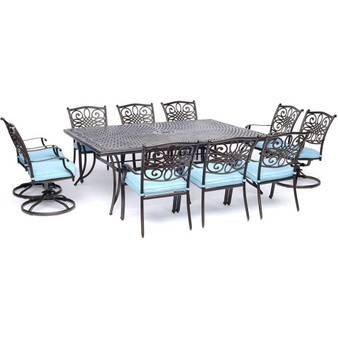 Traditions 11 Piece Dining Set ( 6 Dining Chairs, 4 Swivel Rockers, 60X84" Cast Table) "TRADDN11PCSW4-BLU"