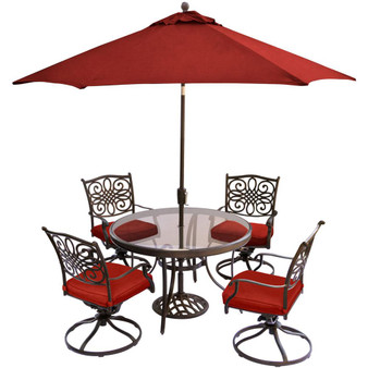 Traditions 5 Piece (4 Swivel Rockers, 48" Round Glass Top Table, Umb, Base) "TRADDN5PCSWG-SU-R"