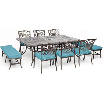Traditions 9 Piece ( 6 Dining Chairs, 2 Backless Bench, 60X84" Cast Table) "TRADDN9PCBN-BLU"