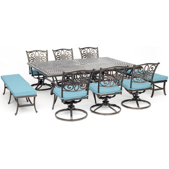 Traditions 9 Piece ( 6 Swivel Rockers, 2 Backless Bench, 60X84" Cast Table) "TRADDN9PCSW6BN-BLU"