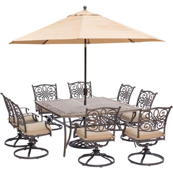 Traditions 9 Pieces Outdoor Dining Set "TRADDN9PCSWSQ8-SU"