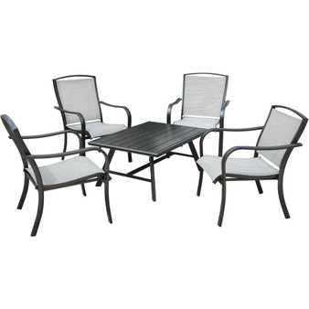 Hanover Foxhill 5 Piece Seating Set: 4 Sling Chairs And Slat Coffee Table "FOXHILL5PCCT-GRY"