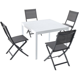 Hanover Del Mar 5 Piece Dining Set: 4 Aluminum Sling Folding Chairs, 38" Square Slat Top Table "DELDNS5PCFDSQ-WG"