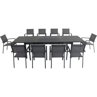 Hanover Dawson 11 Piece Dining Set: 10 Aluminum Sling Chairs, 78-118" Aluminum Extension Table "DAWDN11PC-GRY"