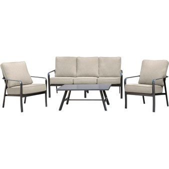 Hanover Cortino 5 Piece Outdoor Seating Set: 2 Slat Back Club Chairs, Sofa, And Slat Coffee Table "CORT4PCS-ASH"