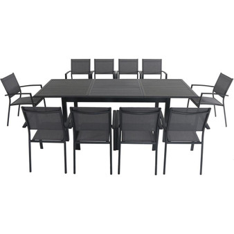 Hanover Cameron 11 Piece Dining Set: 10 Aluminum Sling Chairs, 63-94" Aluminum Extension Table "CAMDN11PC-GRY"