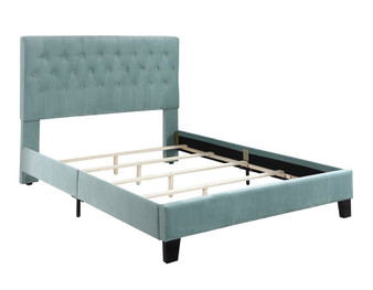 Queen Upholstered Bed (Headboard-Footboard-Rails-Light Blue) By Emerald Home "B128-10HBFBR-04"