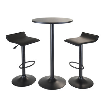 Obsidian 3 Piece Pub Set, Round Table W/ 2 Airlift Stools All Black "20313"